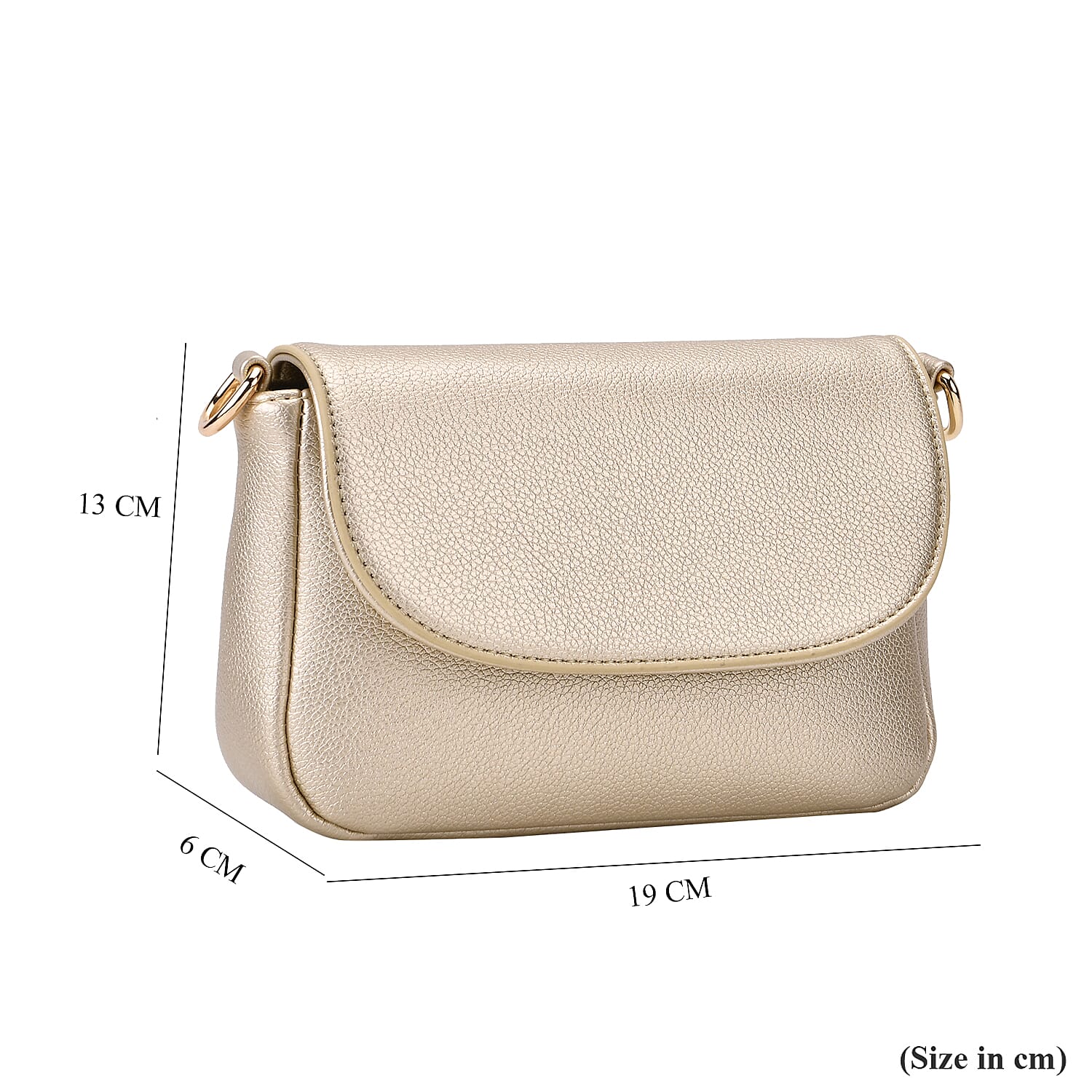 Elegant Metallic Gold Flap Crossbody Bag with Adjustable Strap
