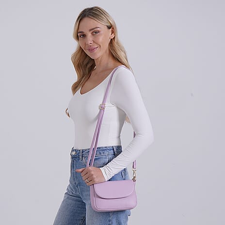 Elegant Flap Crossbody Bag with Adjustable Strap - Lavender