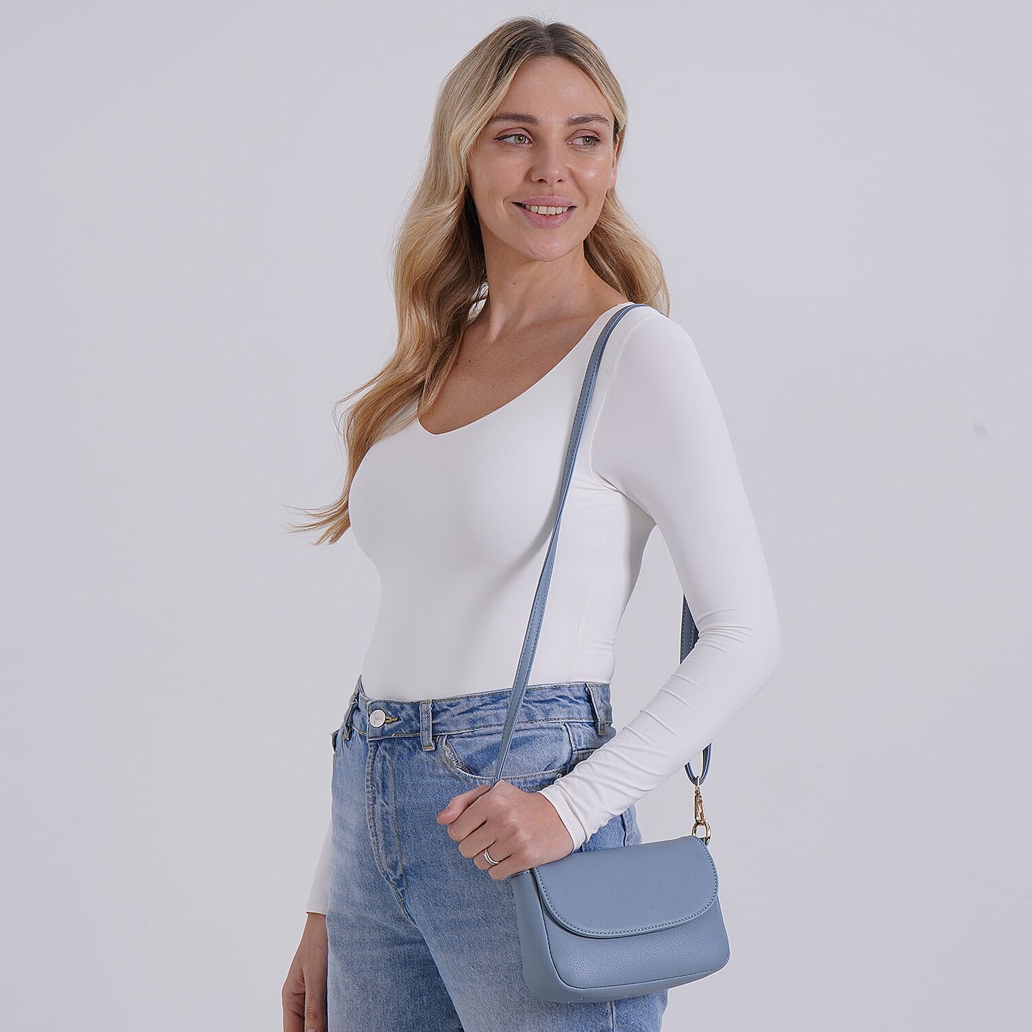 Elegant Flap Crossbody Bag with Adjustable Strap - Blue