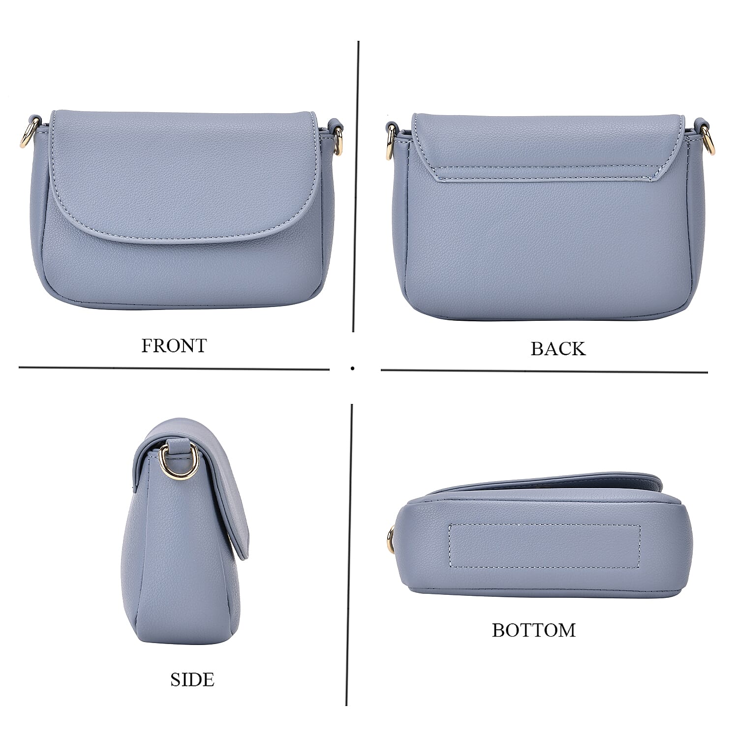 Elegant Flap Crossbody Bag with Adjustable Strap - Blue