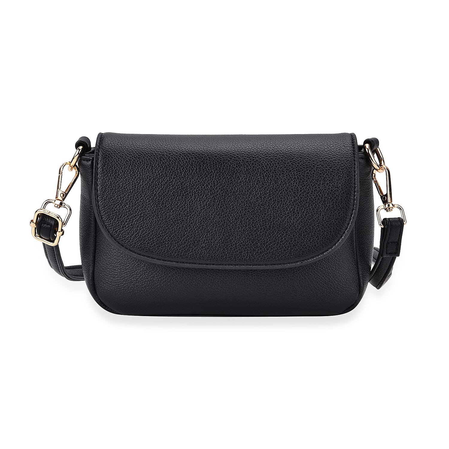 Elegant Flap Crossbody Bag with Adjustable Strap - Black