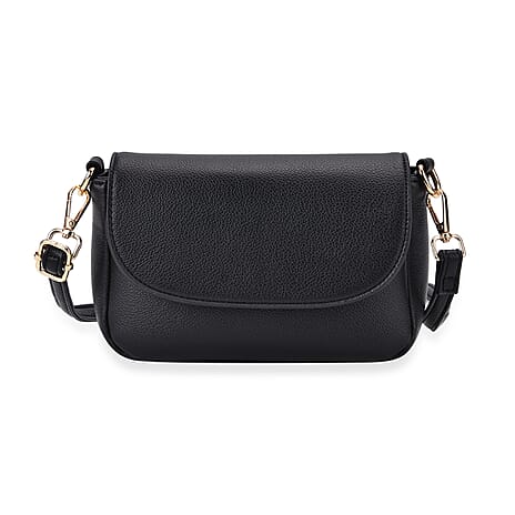 Elegant Flap Crossbody Bag with Adjustable Strap - Black