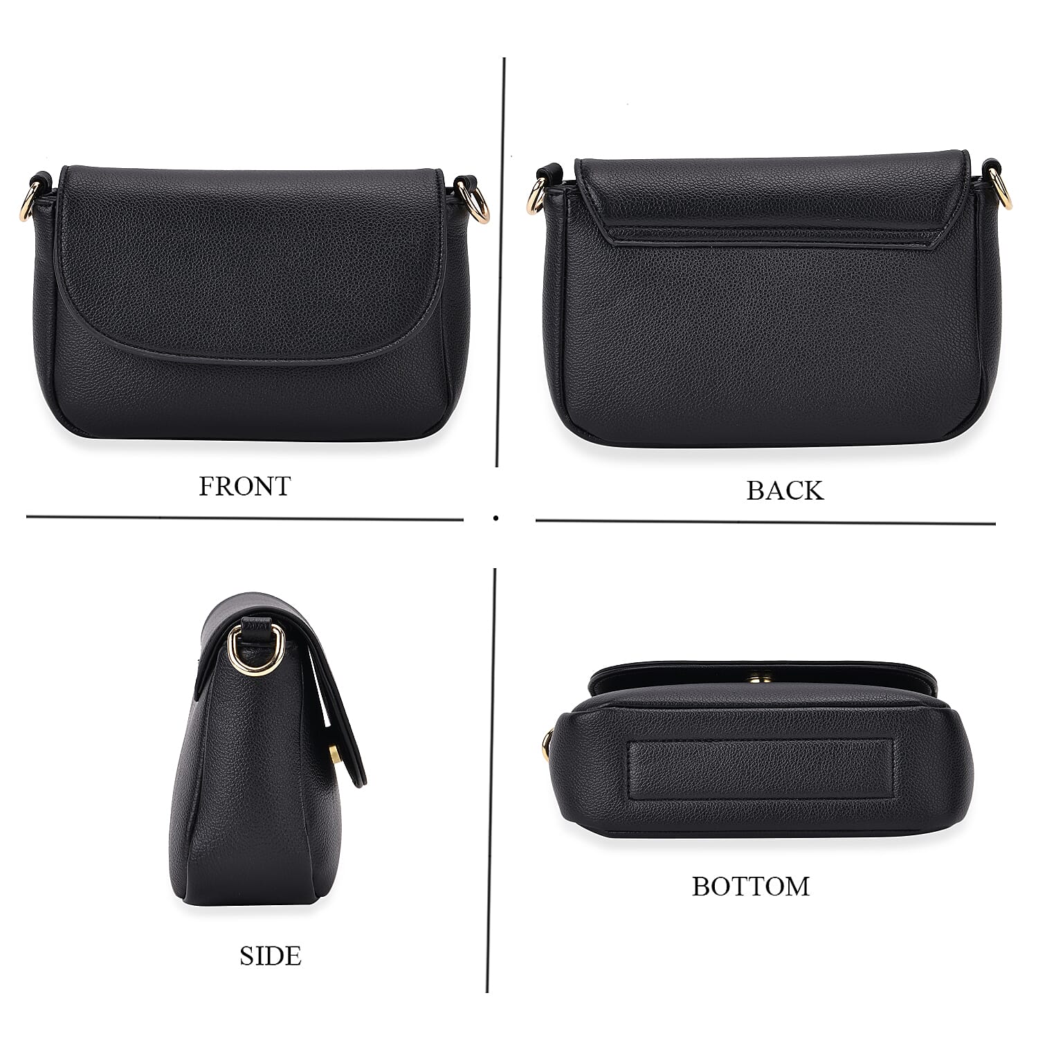 Elegant Flap Crossbody Bag with Adjustable Strap - Black