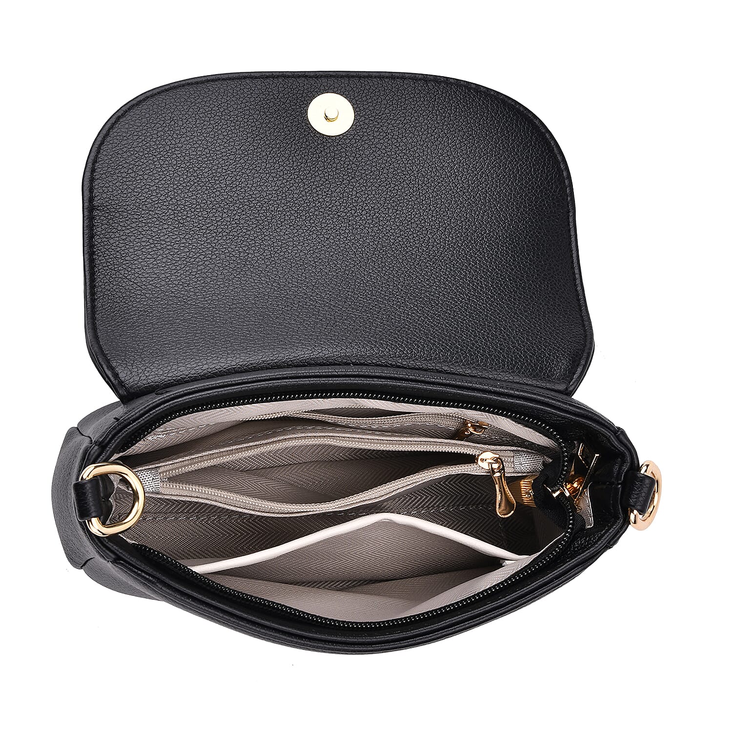 Elegant Flap Crossbody Bag with Adjustable Strap - Black