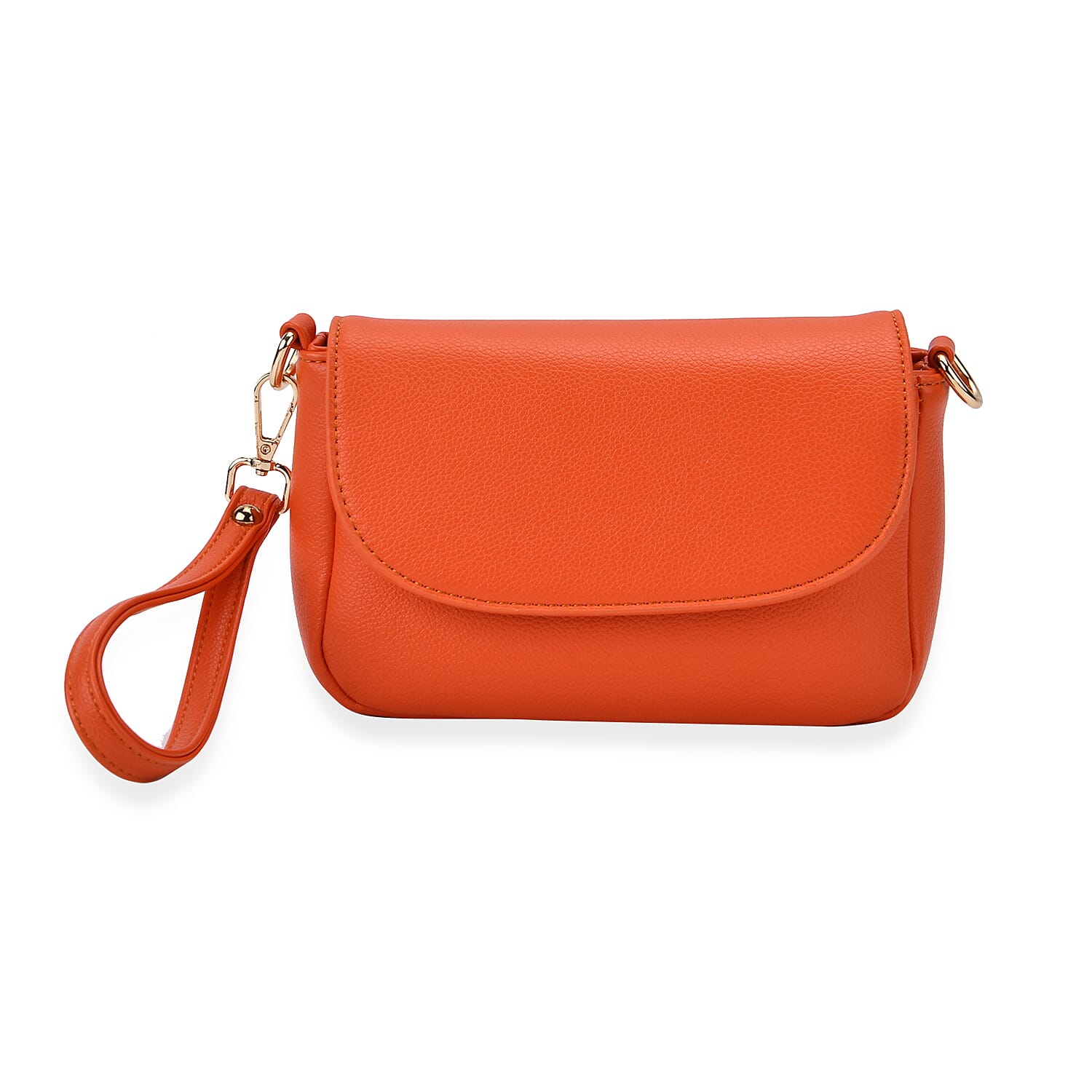 Elegant Flap Crossbody Bag with Adjustable Strap - Orange