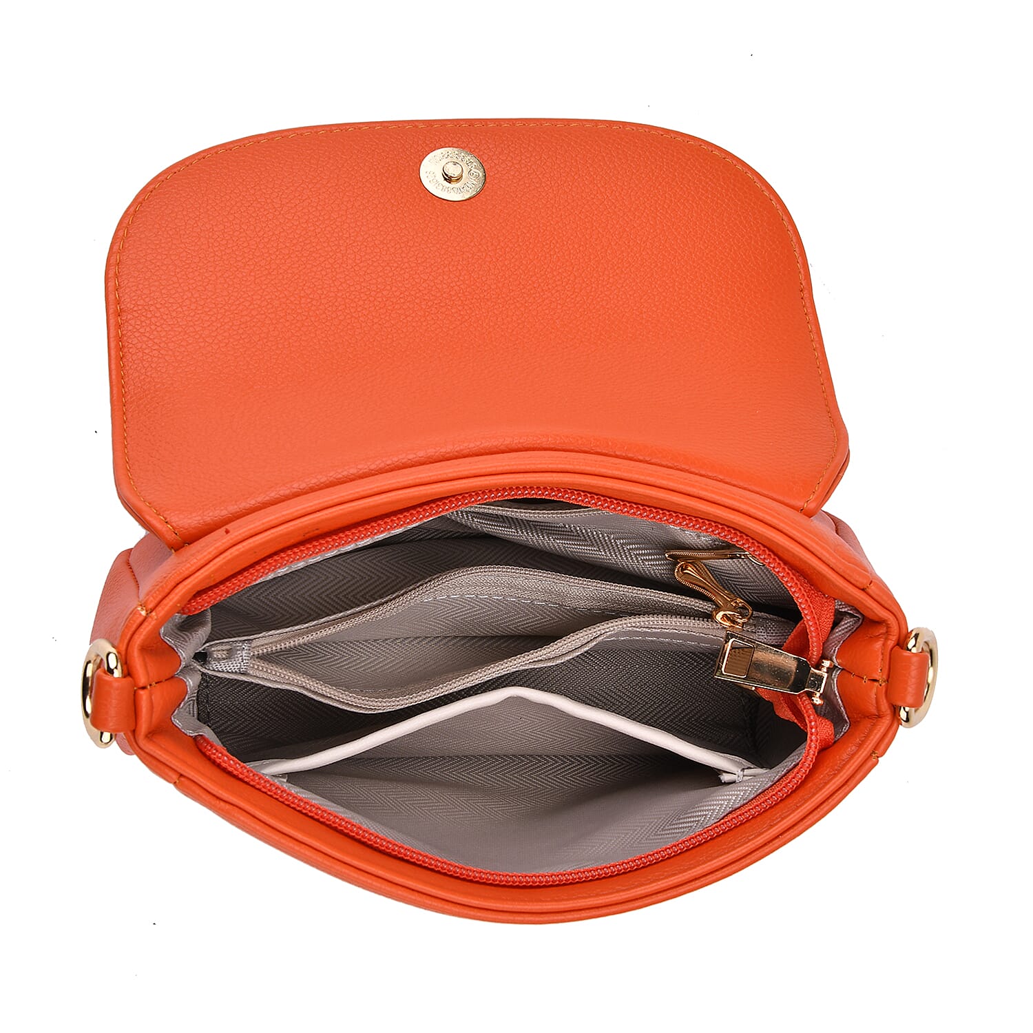 Elegant Flap Crossbody Bag with Adjustable Strap - Orange