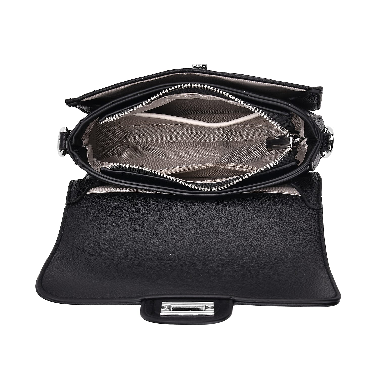 Edgy Crossbody Bag with Chain Handle and Functional Pockets - Black Edgy Crossbody Bag with Chain Handle and Functional Pockets - Black