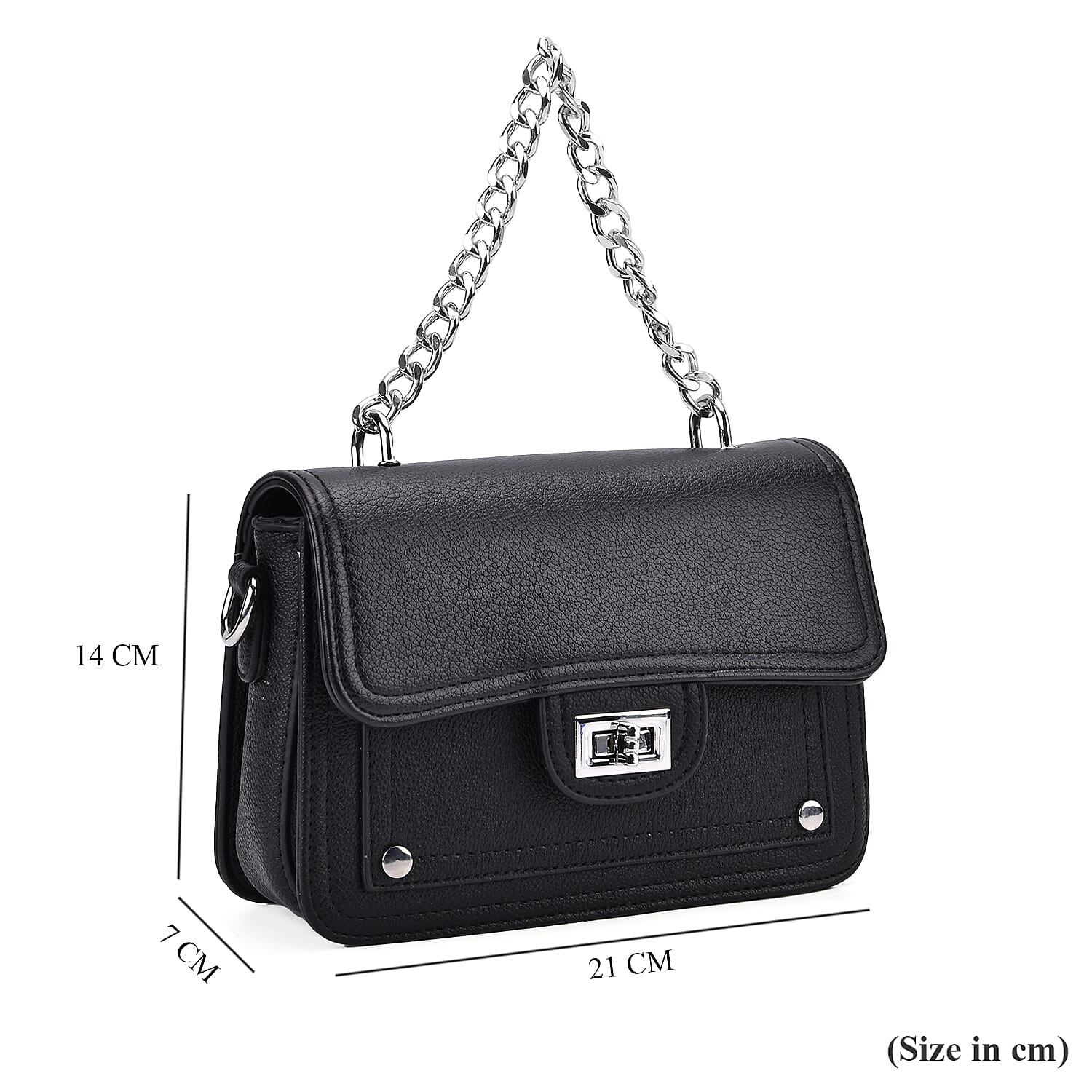 Edgy Crossbody Bag with Chain Handle and Functional Pockets - Black Edgy Crossbody Bag with Chain Handle and Functional Pockets - Black