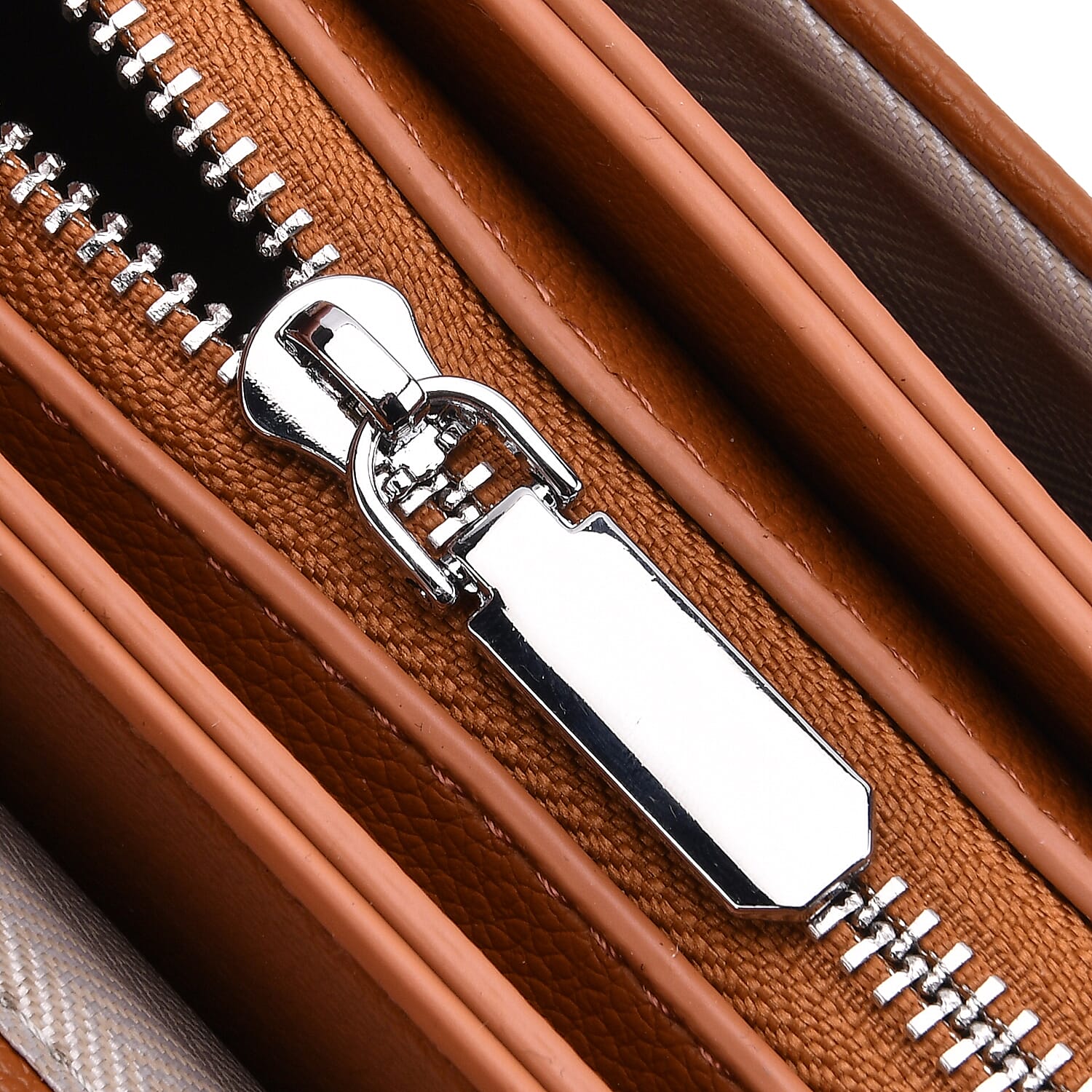 Edgy Crossbody Bag with Chain Handle and Functional Pockets - Tan Edgy Crossbody Bag with Chain Handle and Functional Pockets - Tan