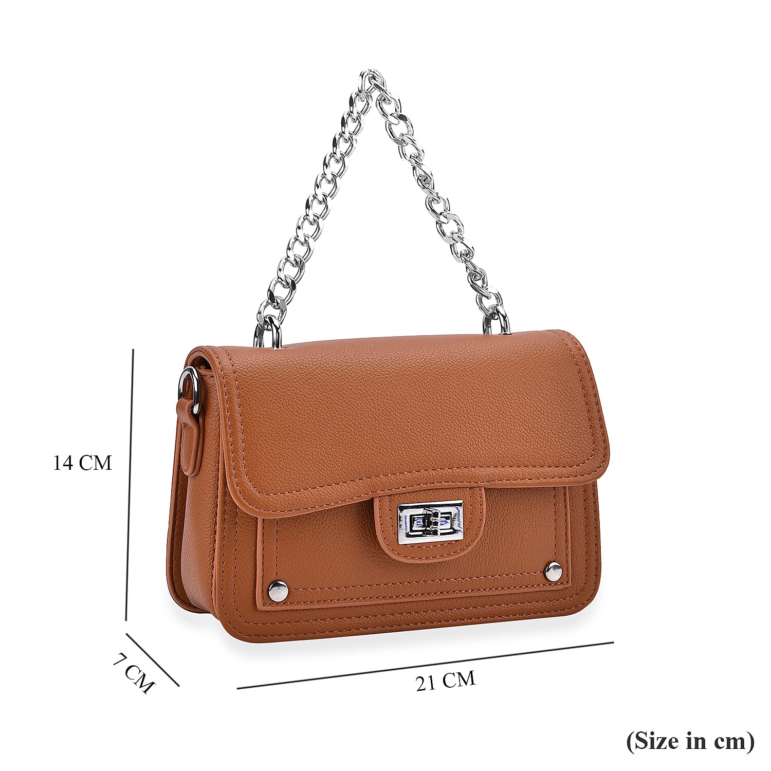 Edgy Crossbody Bag with Chain Handle and Functional Pockets - Tan Edgy Crossbody Bag with Chain Handle and Functional Pockets - Tan
