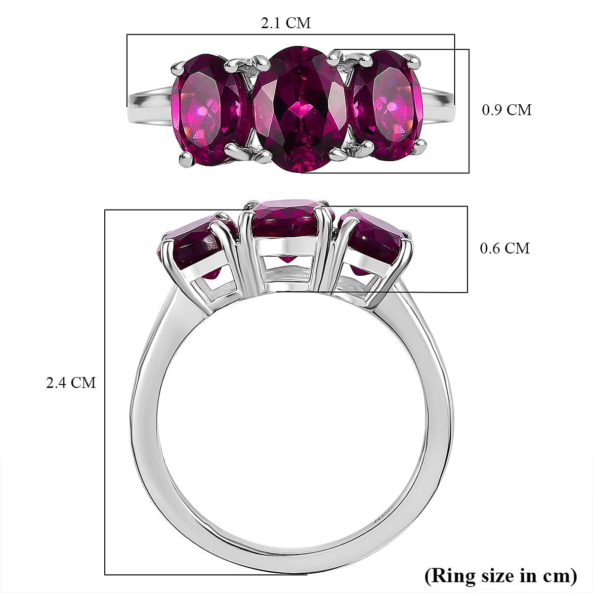 SUPER FIND - Natural Premium AAA Radiant Ember Garne Trilogy Ring in Rhodium Overlay Sterling Silver 3.40 Ct.