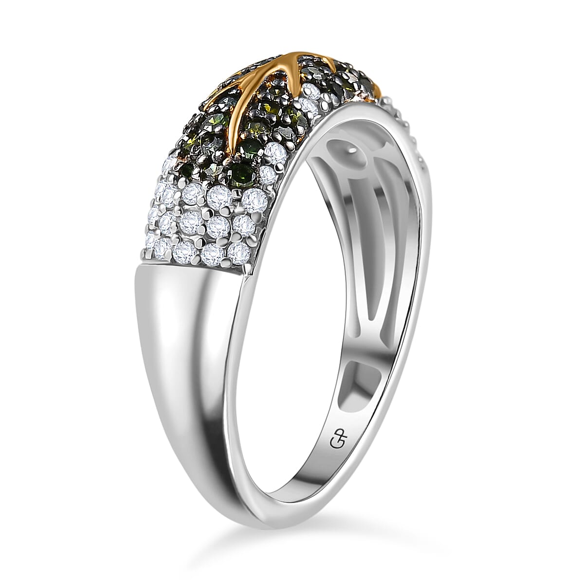 GP Italian Garden Collection - Green Diamond, Kanchanaburi Blue Sapphire & White Diamond  Solitaire Diamond Ring in 18K Vermeil Yellow Gold Plated & Rhodium Overlay Sterling Silver