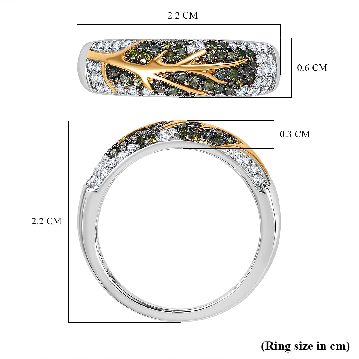 GP Italian Garden Collection - Green Diamond, Kanchanaburi Blue Sapphire & White Diamond  Solitaire Diamond Ring in 18K Vermeil Yellow Gold Plated & Rhodium Overlay Sterling Silver