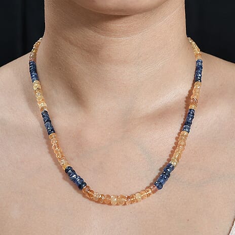 Imperial Topaz & Kyanite Necklace (Size - 18-2 Ext) in 18K Vermeil Yellow Gold Plated Sterling Silver 130.00 Ct.
