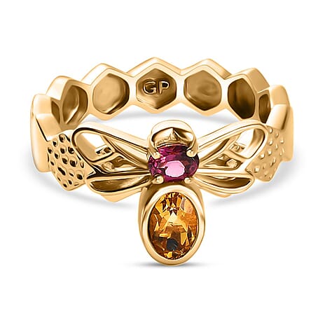 GP Italian Garden Collection - Citrine, Rhodolite Garnet & Blue Sapphire Ring in 18K Vermeil Yellow Gold Plated Sterling Silver
