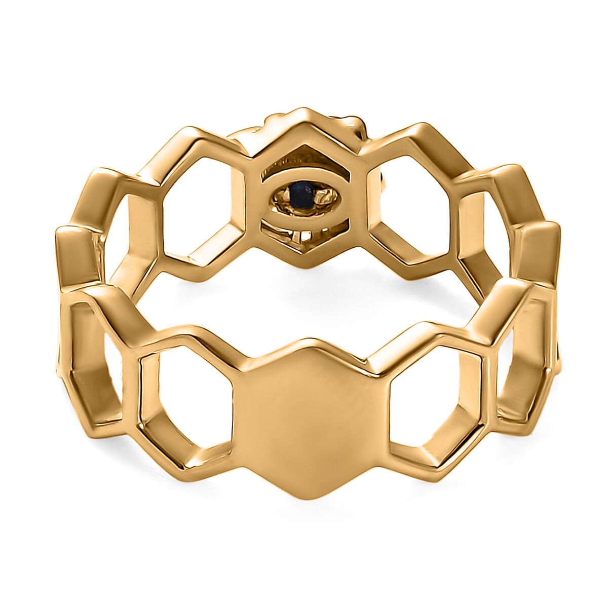 GP HoneyComb Collection - White Zircon & Blue Sapphire Band Ring in 18K Vermeil Yellow Gold Plated Sterling Silver