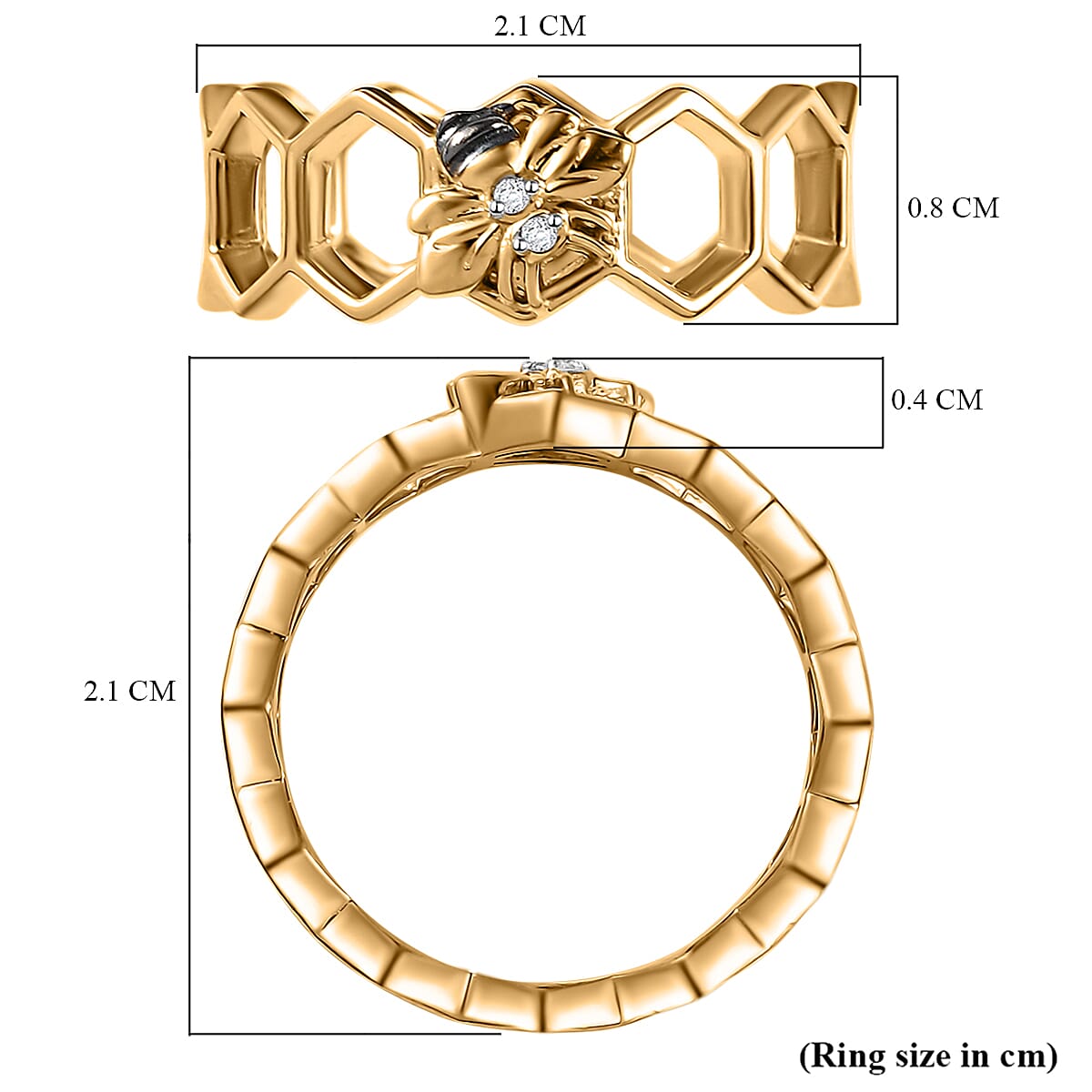 GP HoneyComb Collection - White Zircon & Blue Sapphire Band Ring in 18K Vermeil Yellow Gold Plated Sterling Silver