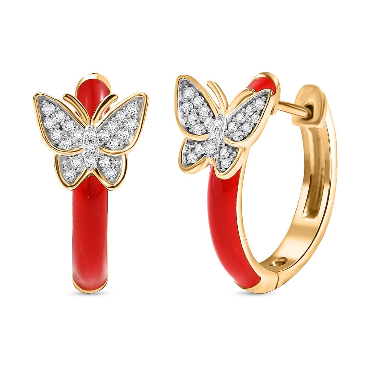 GP Italian Garden Collection - White Zircon, Blue Sapphire Hoop Earring in 18K Vermeil Yellow Gold Plated Sterling Silver