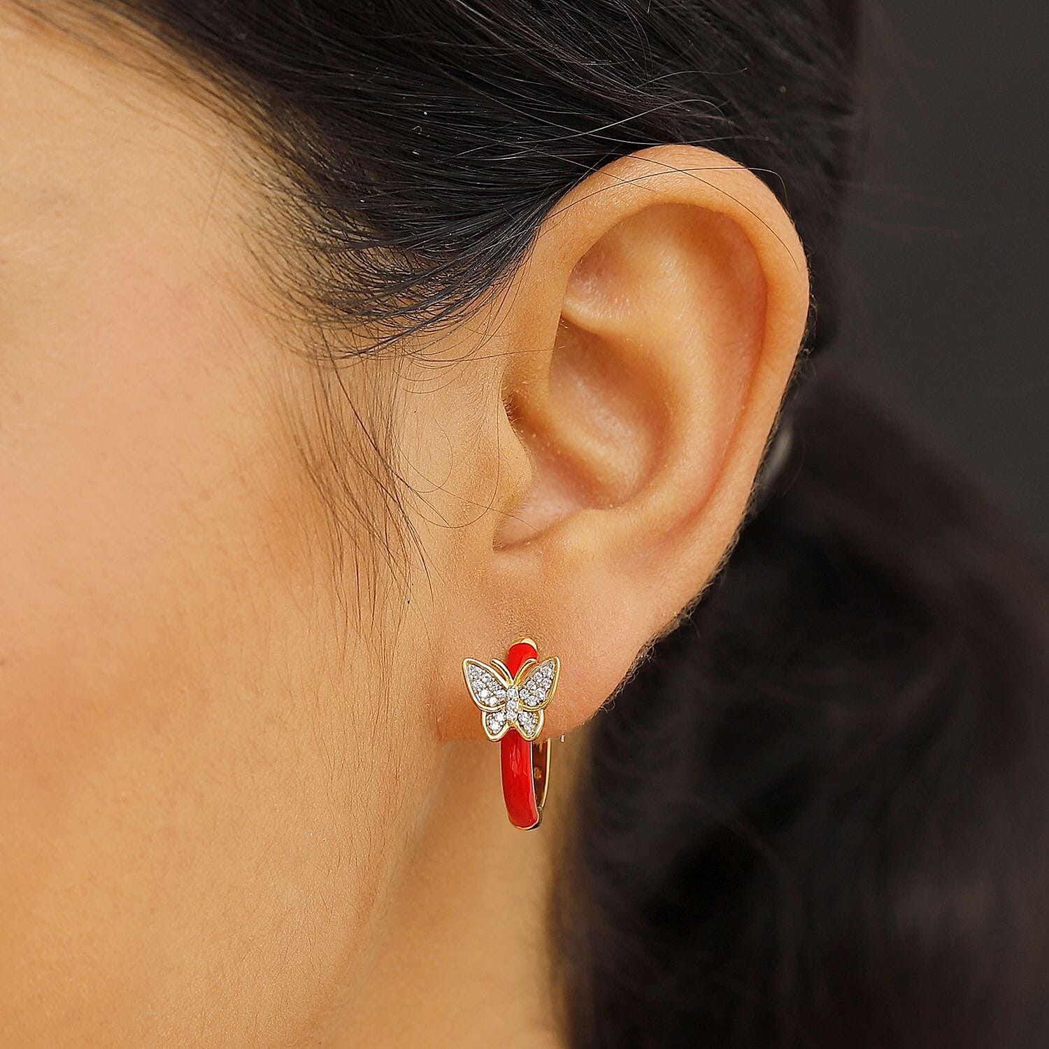 GP Italian Garden Collection - White Zircon, Blue Sapphire Hoop Earring in 18K Vermeil Yellow Gold Plated Sterling Silver