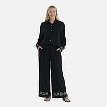 La Marey Linen Blend Relaxed Fit Embroidered Trousers