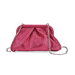 Crystal Embellished Pouch Clutch Bag with Silver Chain Strap - Gold