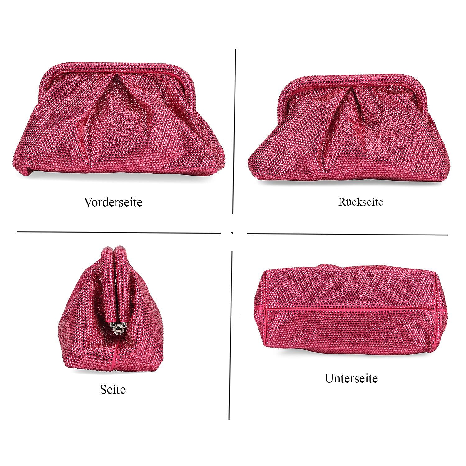 Crystal Patterned Clutch (Size 9x4x5 in) - Rose Pink & Rose Pink