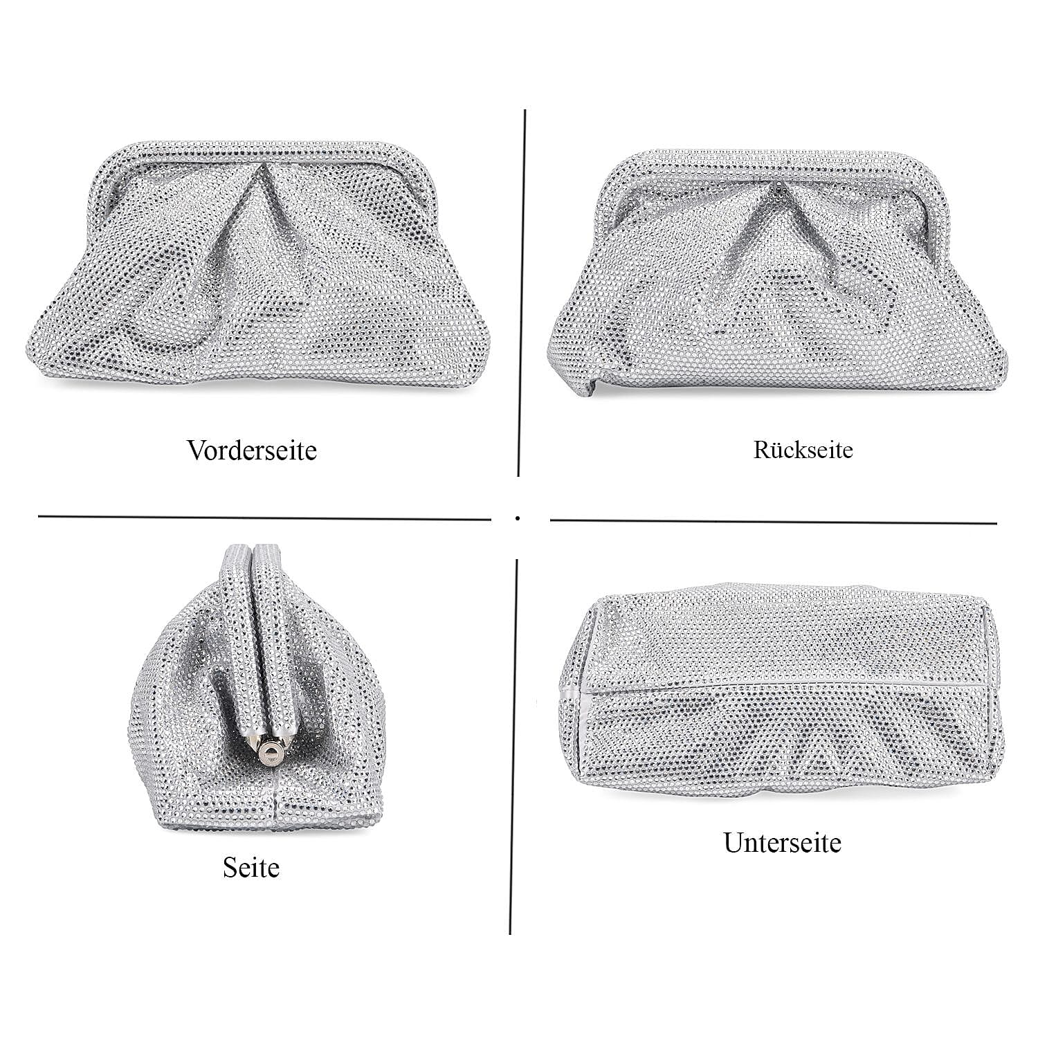 Crystal Patterned Clutch (Size 9x4x5 in) - Silver & Rose Pink