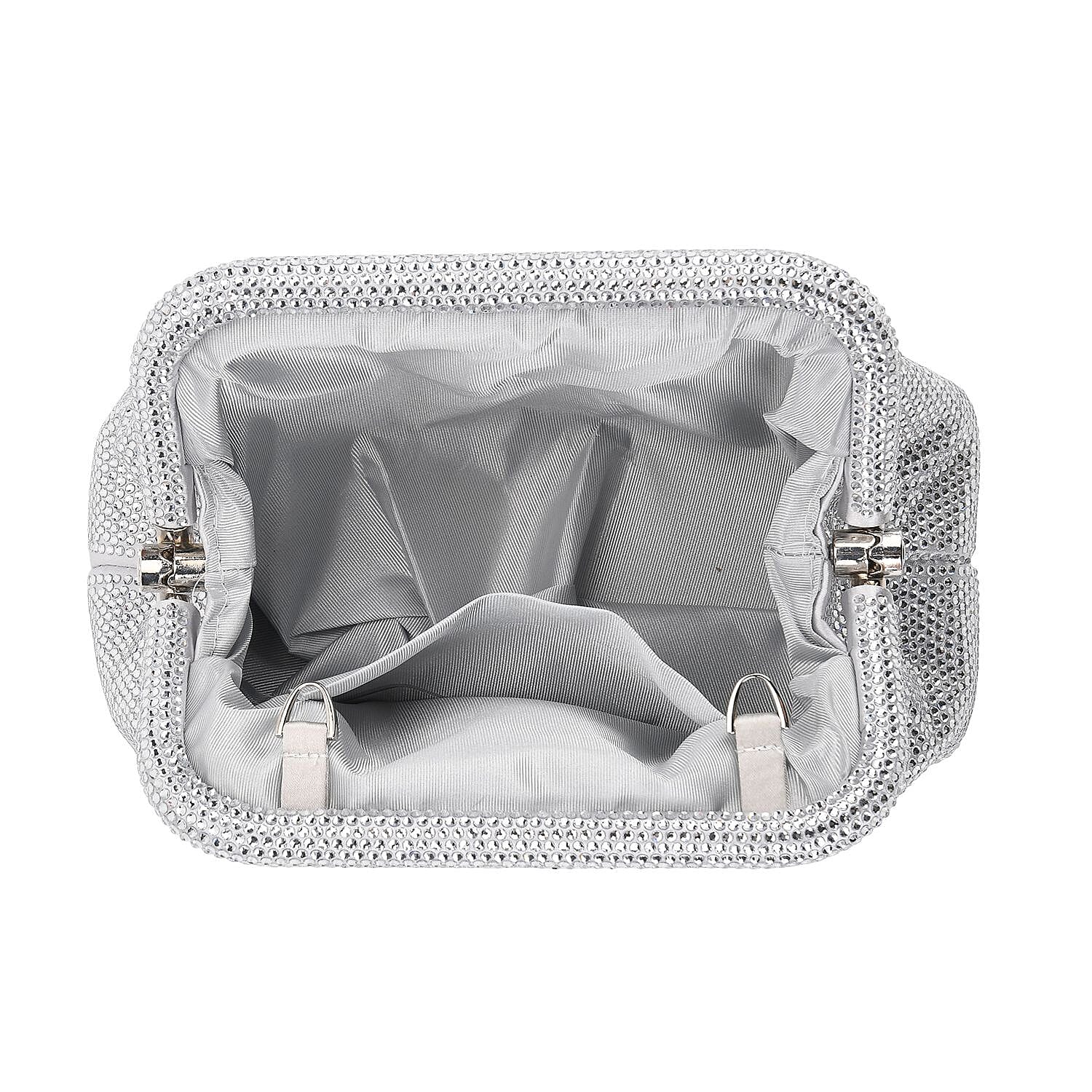 Crystal Patterned Clutch (Size 9x4x5 in) - Silver & Rose Pink