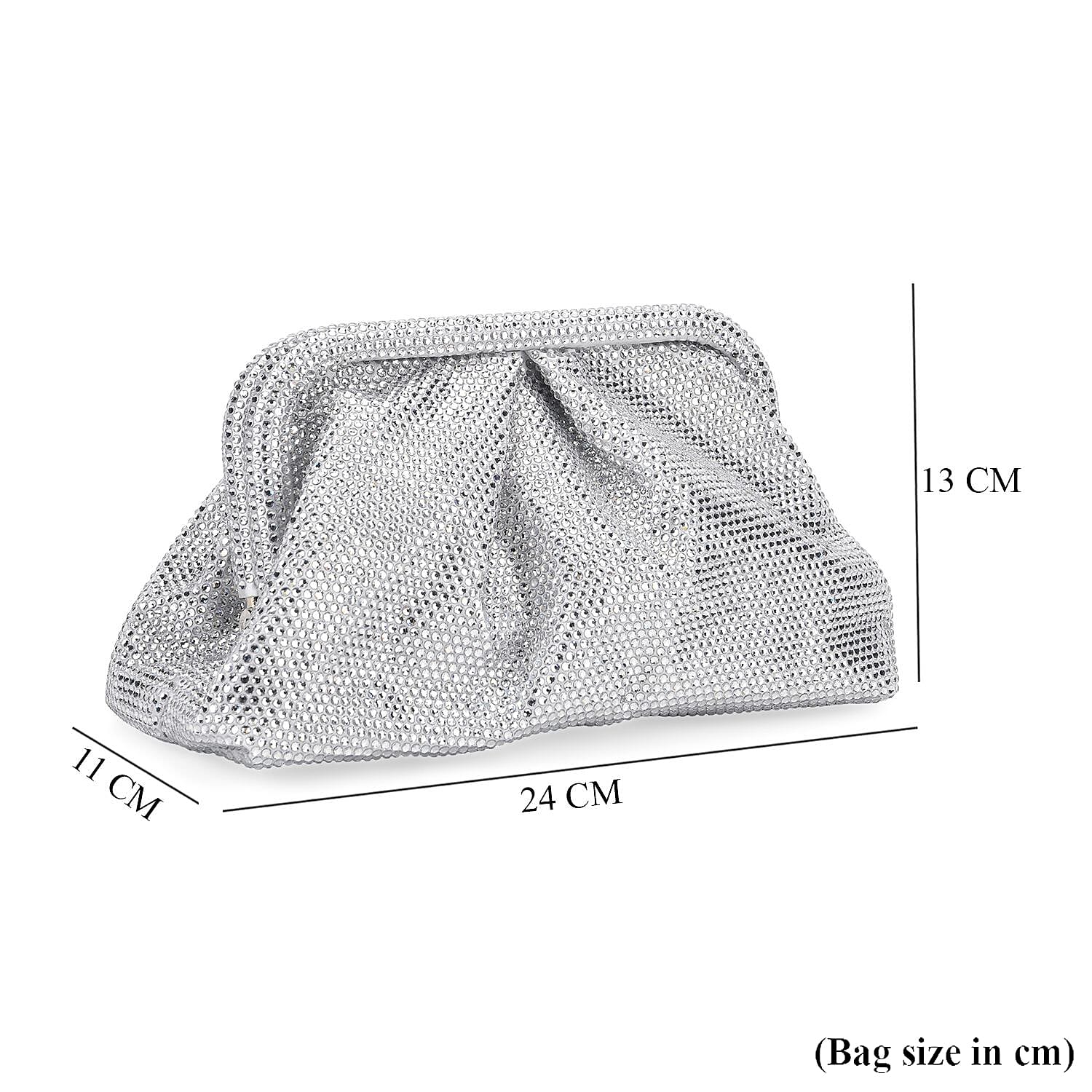 Crystal Patterned Clutch (Size 9x4x5 in) - Silver & Rose Pink