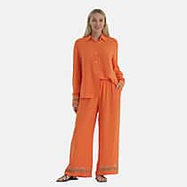 La Marey Linen Blend Relaxed Fit Embroidered Trousers