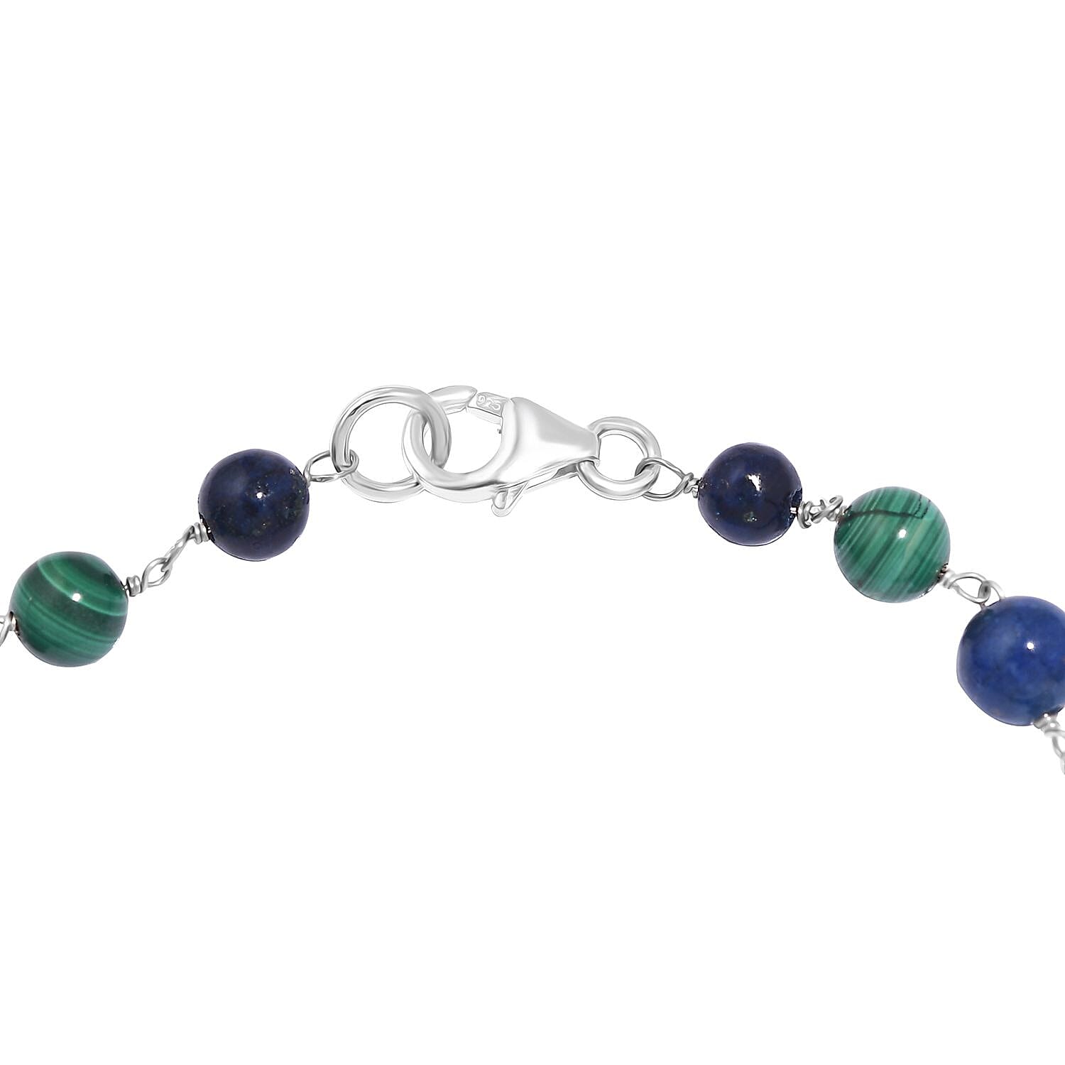 Lapis Lazuli & Malachite Bracelet (Size - 7.5) in Rhodium Overlay Sterling Silver 25.00 Ct.