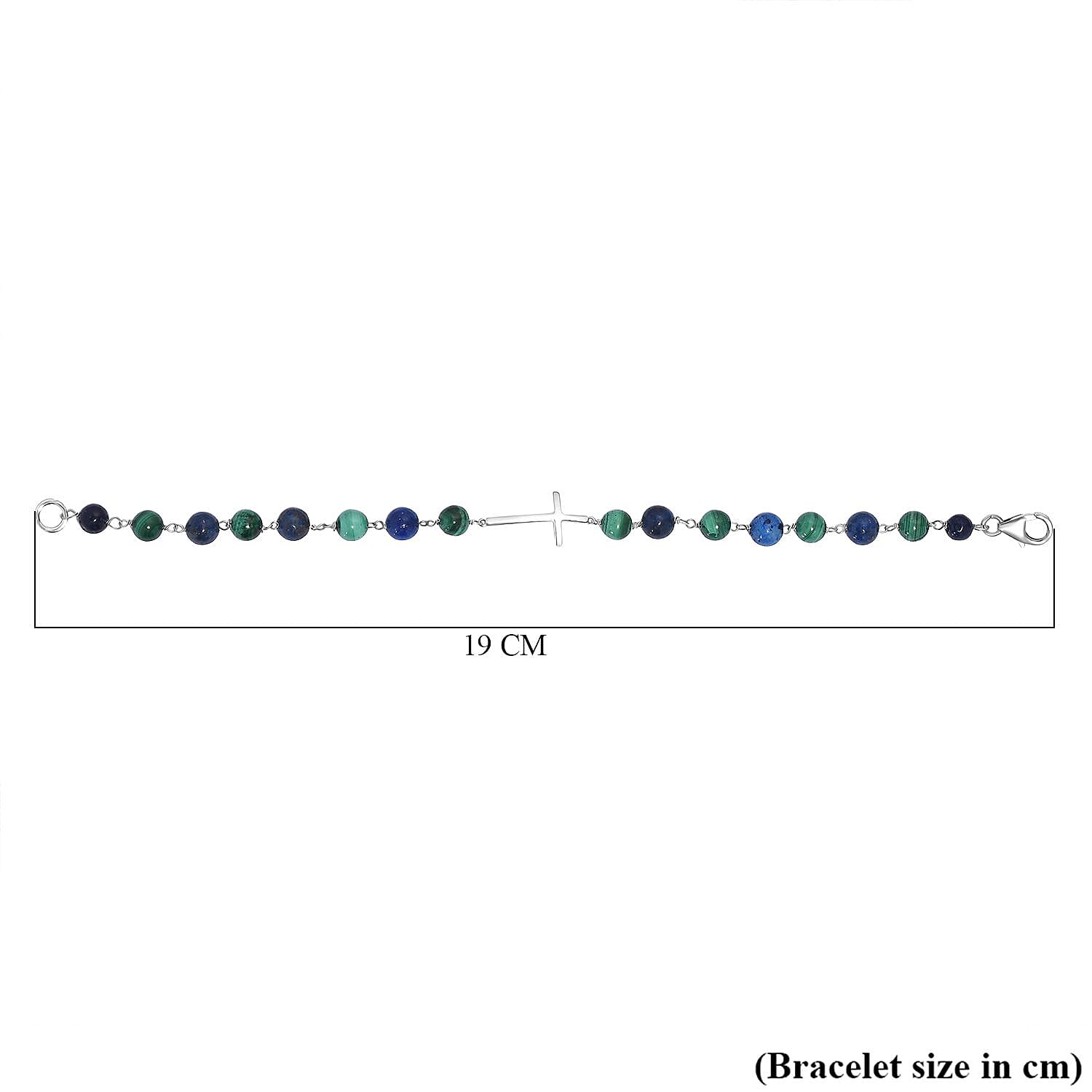 Lapis Lazuli & Malachite Bracelet (Size - 7.5) in Rhodium Overlay Sterling Silver 25.00 Ct.