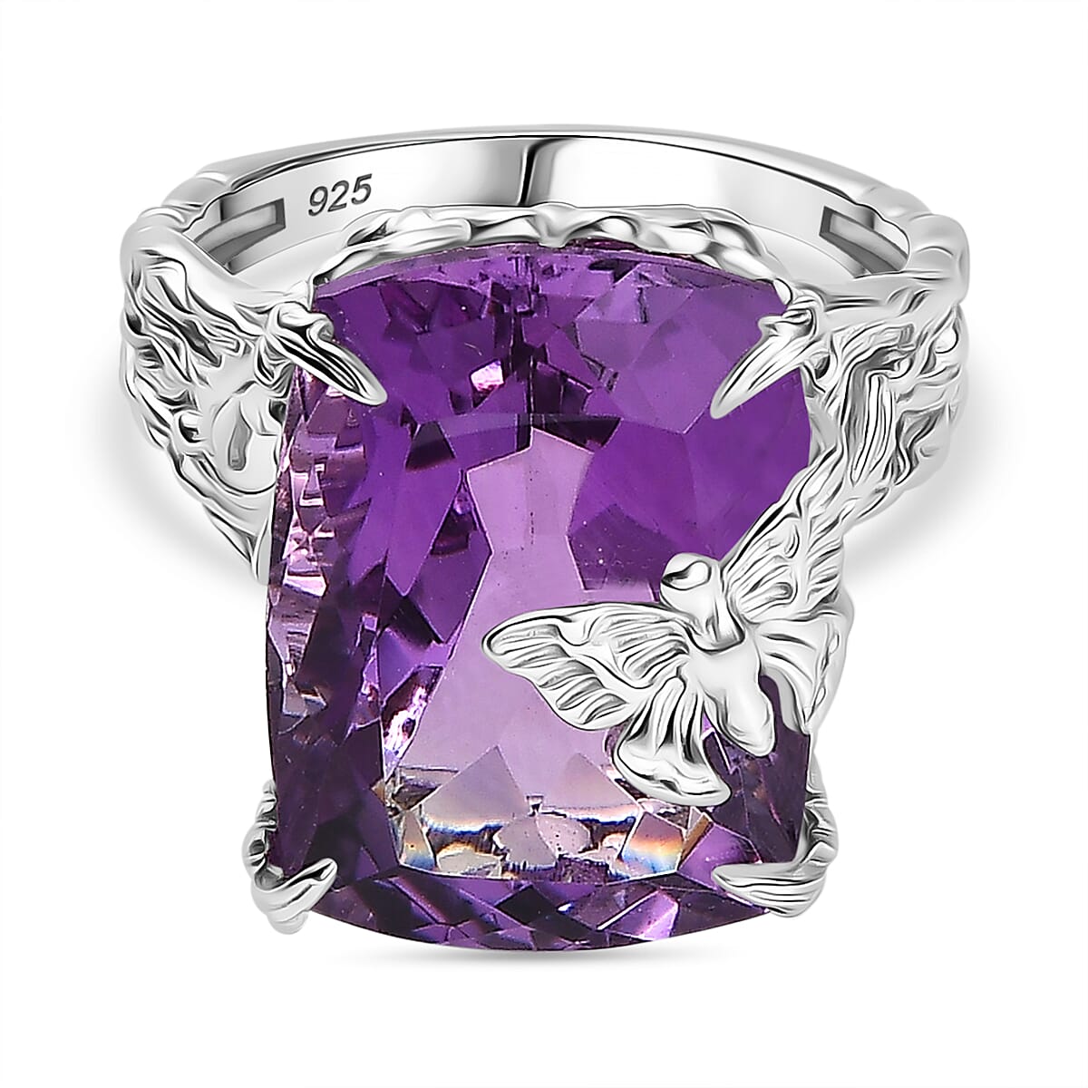 Pink Amethyst Ring in Rhodium Overlay Sterling Silver 12.50 Ct.