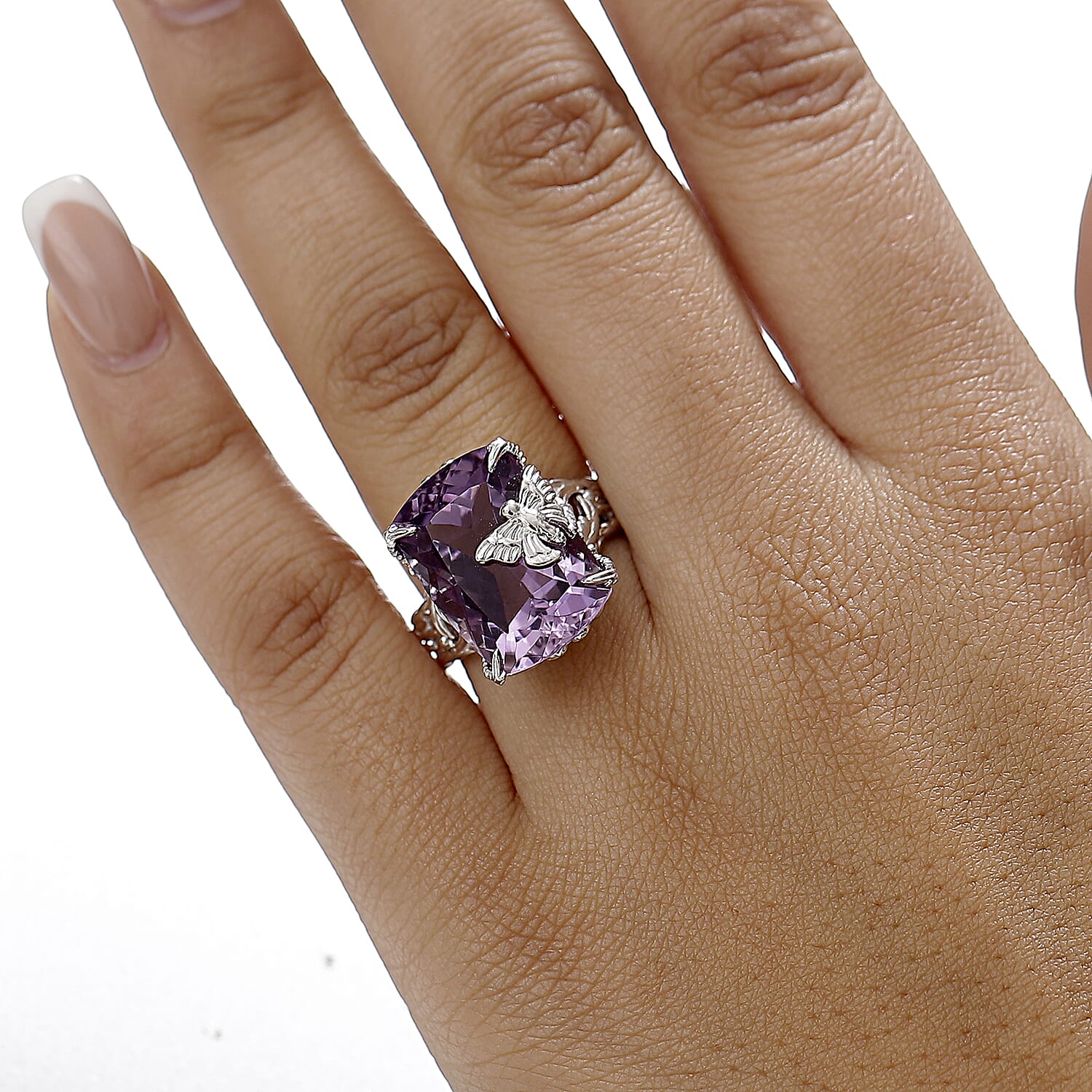 Pink Amethyst Ring in Rhodium Overlay Sterling Silver 12.50 Ct.