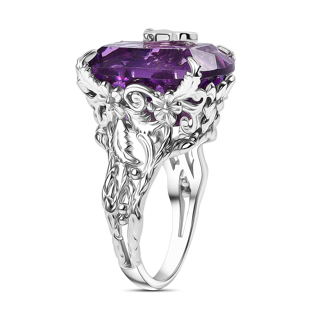 Pink Amethyst Ring in Rhodium Overlay Sterling Silver 12.50 Ct.