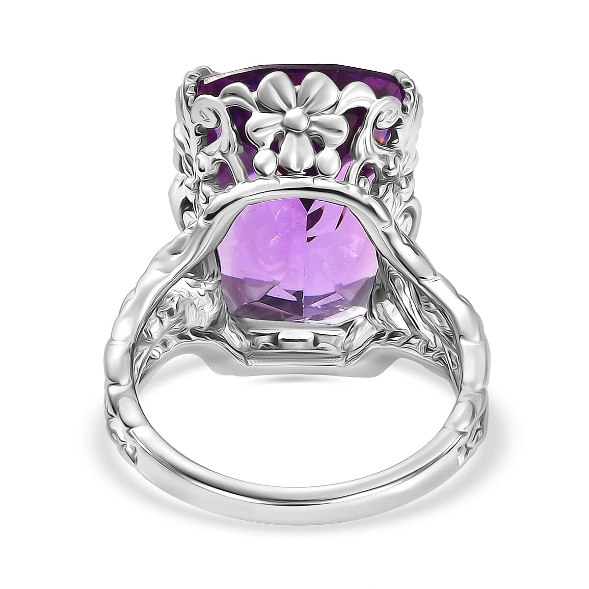 Pink Amethyst Ring in Rhodium Overlay Sterling Silver 12.50 Ct.