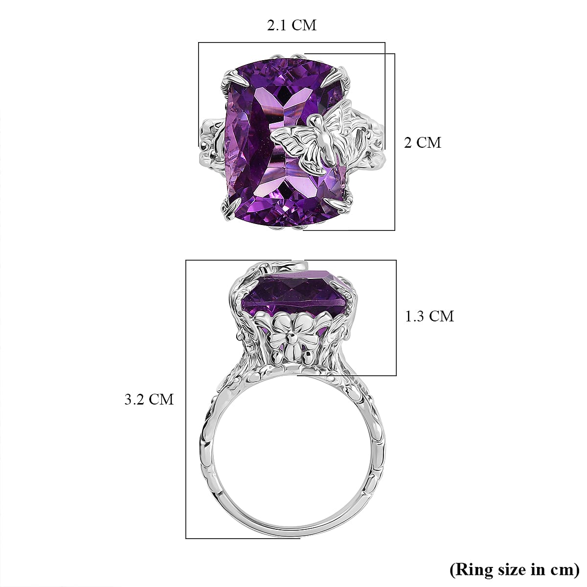 Pink Amethyst Ring in Rhodium Overlay Sterling Silver 12.50 Ct.