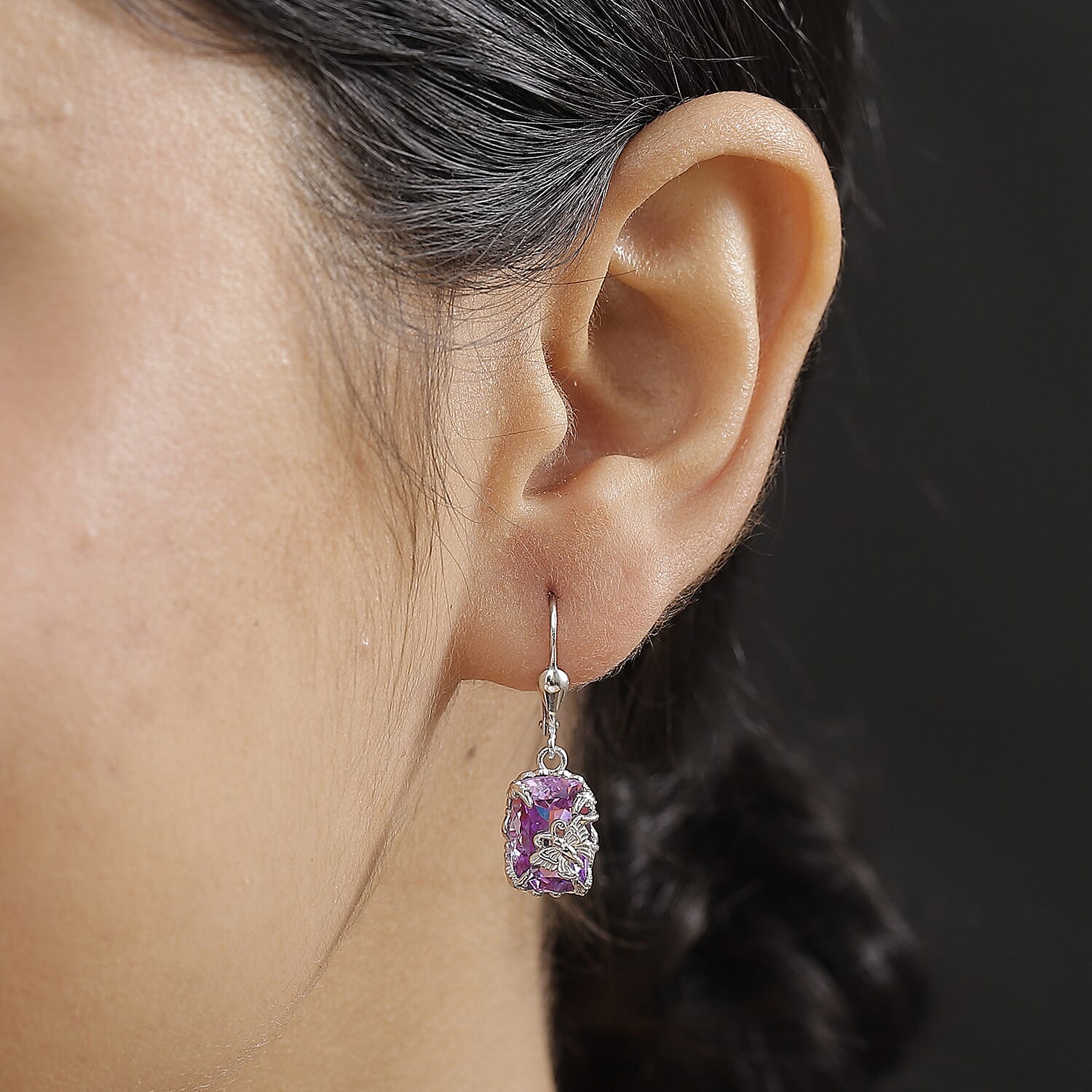 Pink Amethyst Earring in Rhodium Overlay Sterling Silver 11.00 Ct.