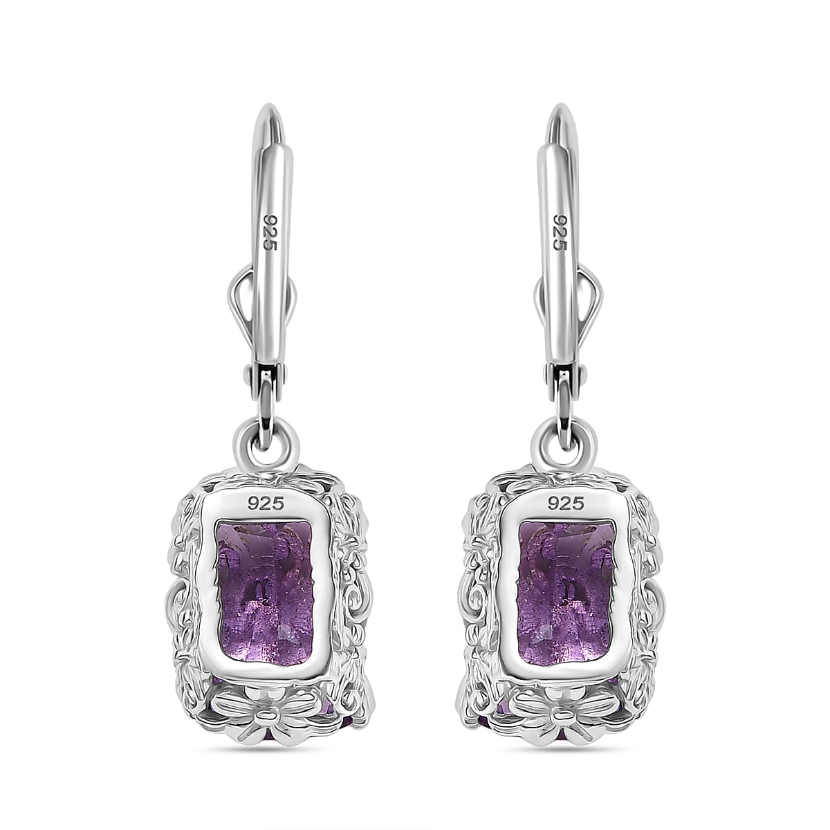 Pink Amethyst Earring in Rhodium Overlay Sterling Silver 11.00 Ct.