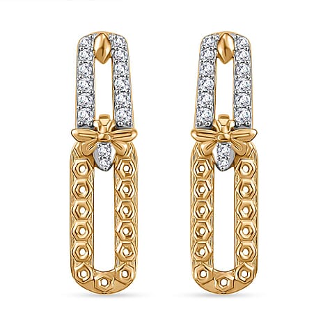 GP Moissanite & Blue Sapphire Dangling Earrings with Push Back in 18K Vermeil Yellow Gold Plated Sterling Silver 0.43 Ct.