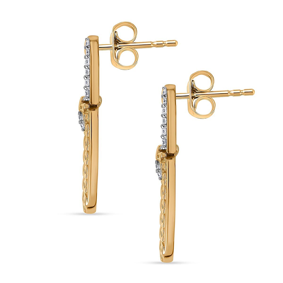 Moissanite & Blue Sapphire Dangling Earrings with Push Back in 18K Vermeil Yellow Gold Plated Sterling Silver 0.43 Ct.