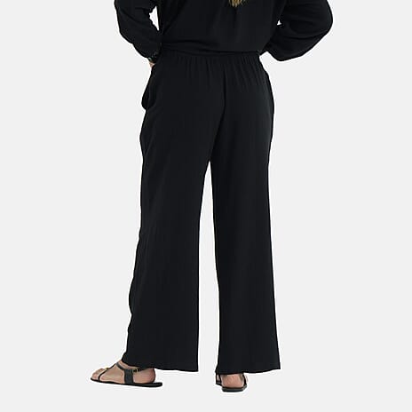 La Marey Linen Blend Relaxed Fit Embroidered Trousers (Size L) - Black