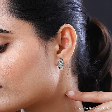 One Time Mega Closeout - Designer Inspired Natural Champagne Diamond, Black & Natural White Diamond Dome Earring in 18K Vermeil Yellow Gold Plated Sterling Silver 1.15 Ct.