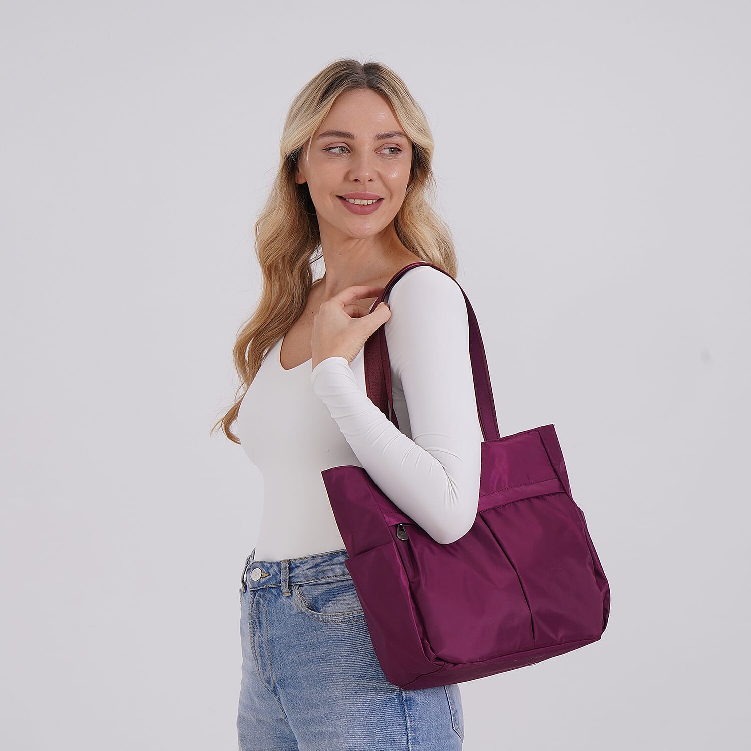 Spacious Oxford Tote Bag with Multiple Pockets - Dark Purple