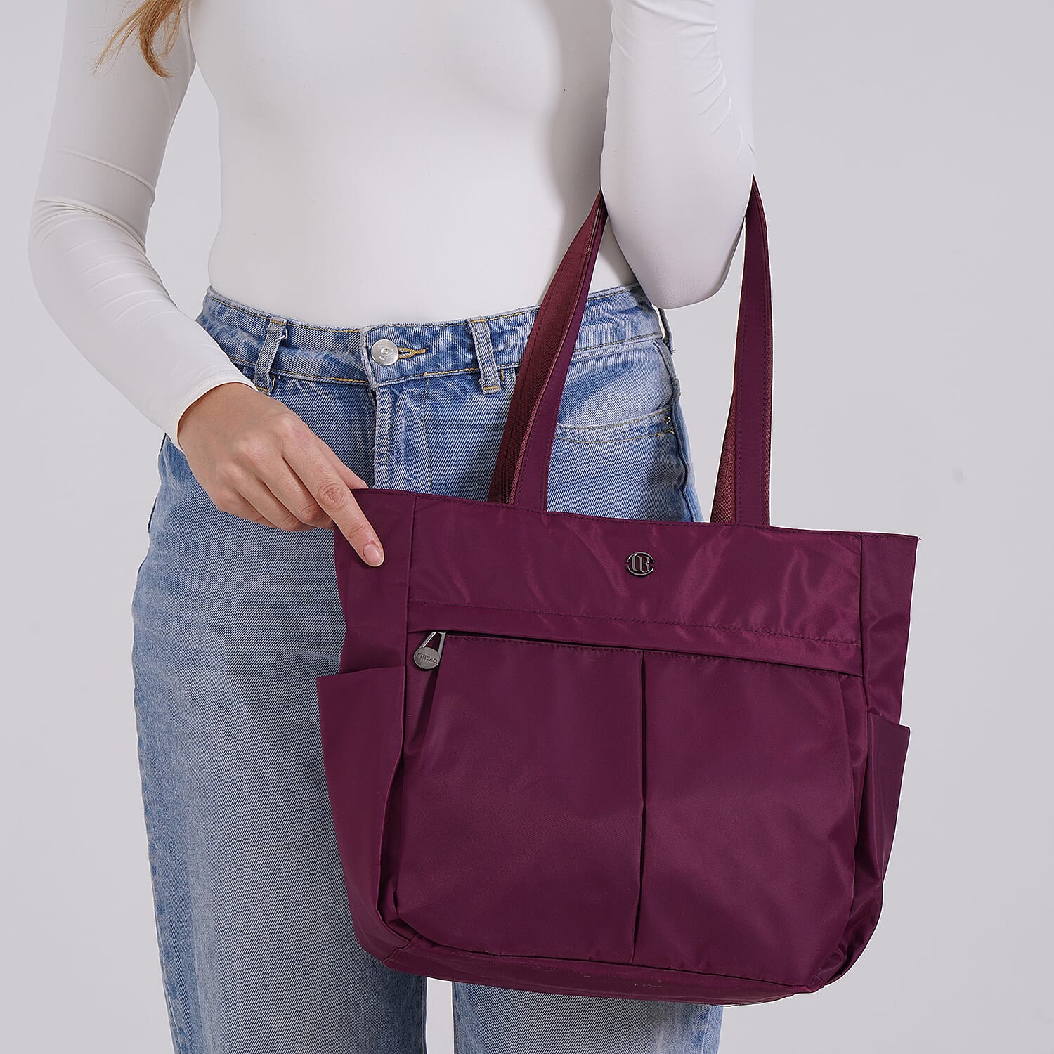 Spacious Oxford Tote Bag with Multiple Pockets - Dark Purple