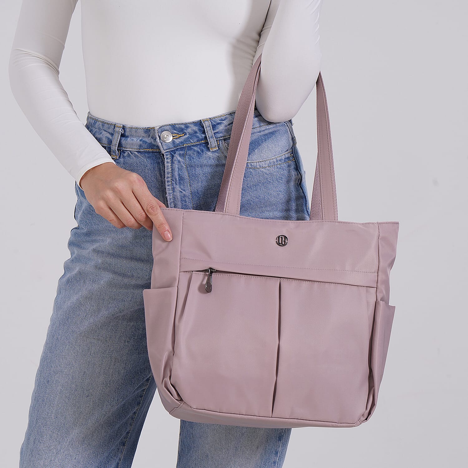 Spacious Oxford Tote Bag with Multiple Pockets - Light Purple