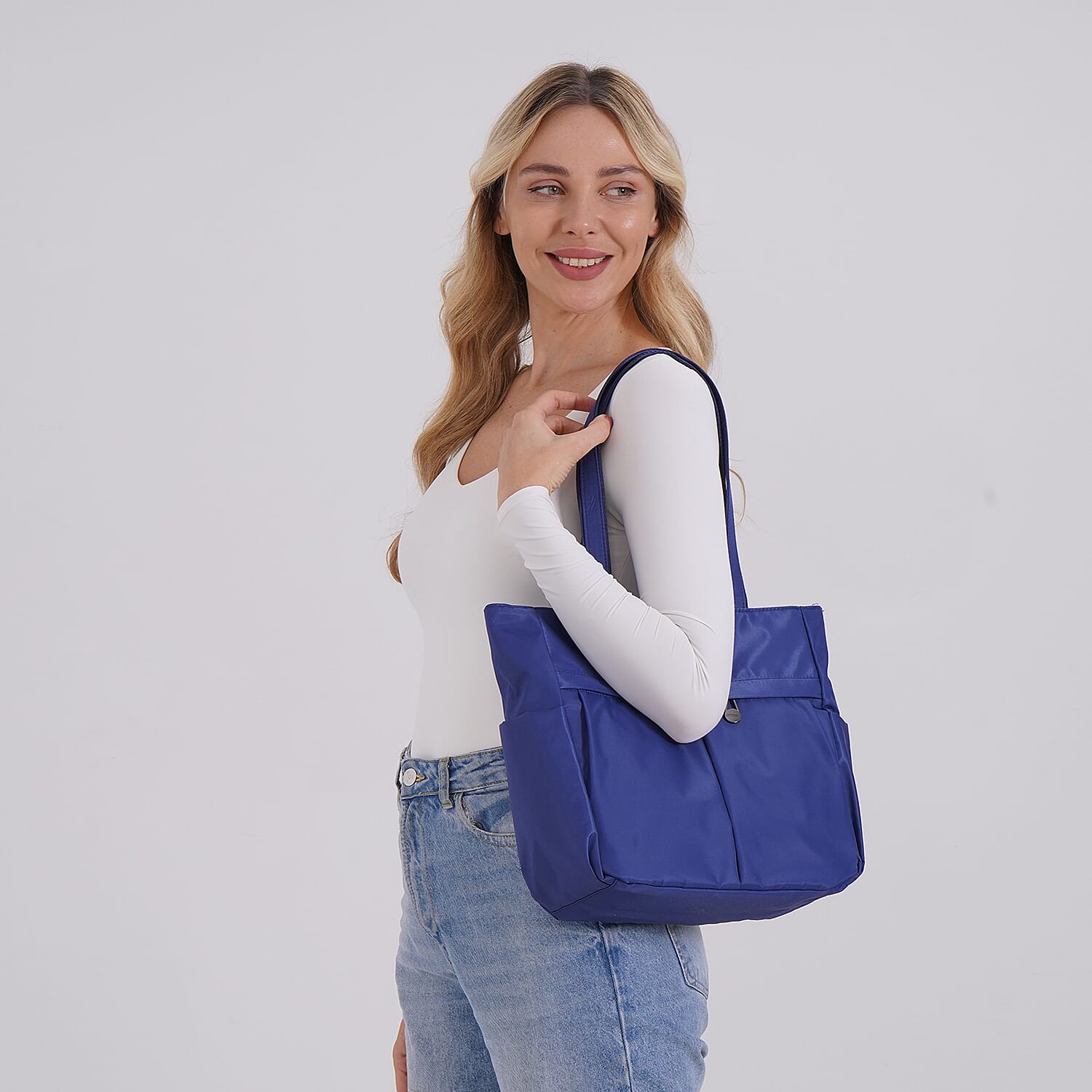 Spacious Oxford Tote Bag with Multiple Pockets - Navy
