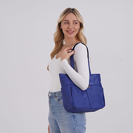 Spacious Oxford Tote Bag with Multiple Pockets - Navy
