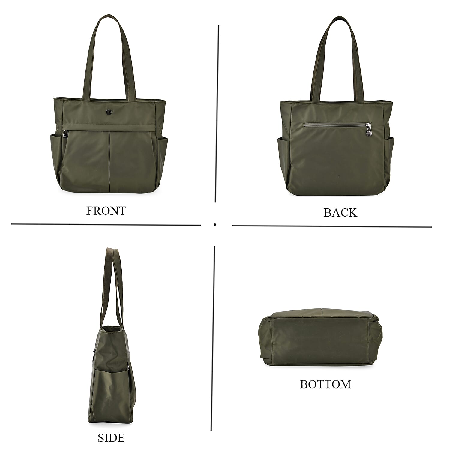 Spacious Oxford Tote Bag with Multiple Pockets - Dark Green