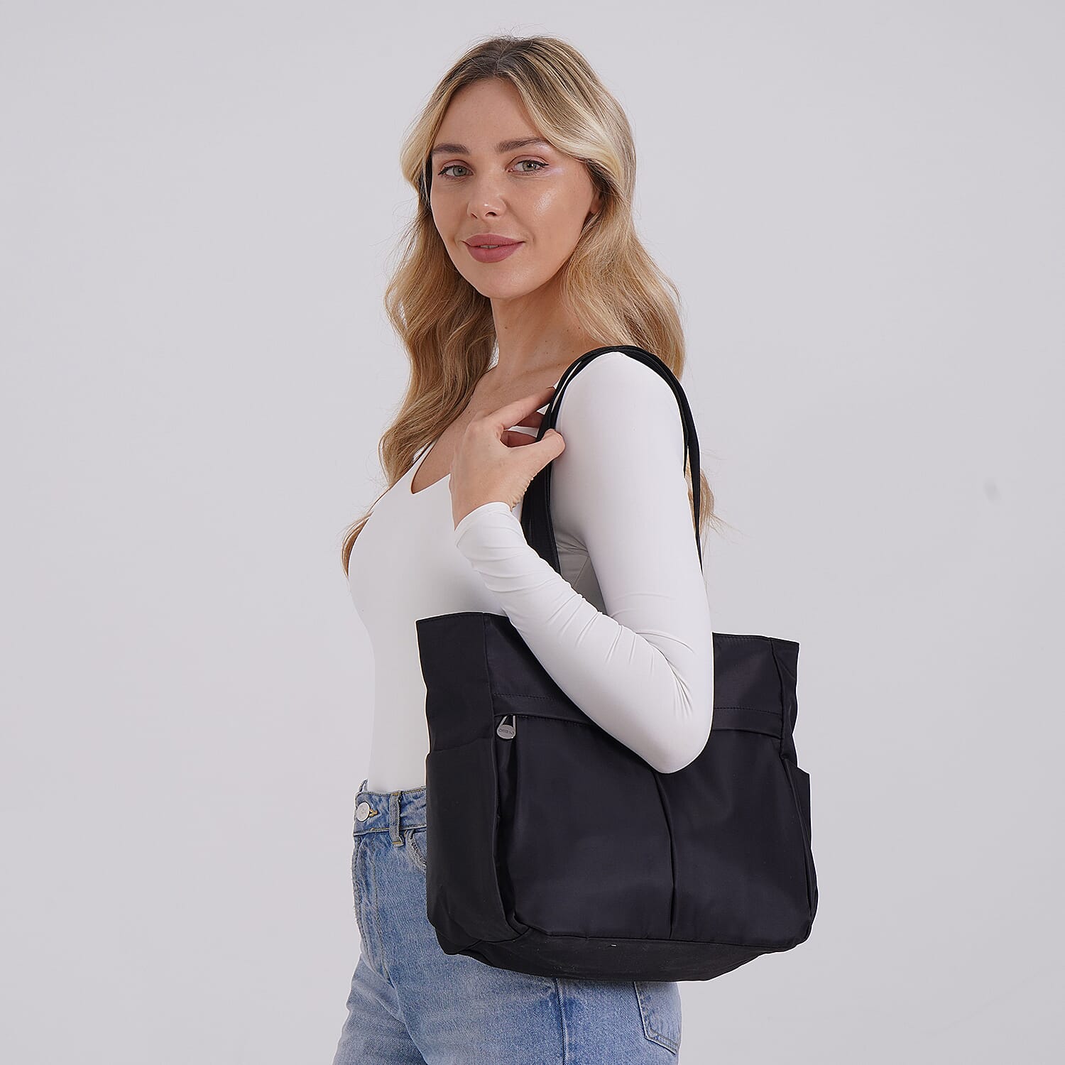 Spacious Oxford Tote Bag with Multiple Pockets - Black